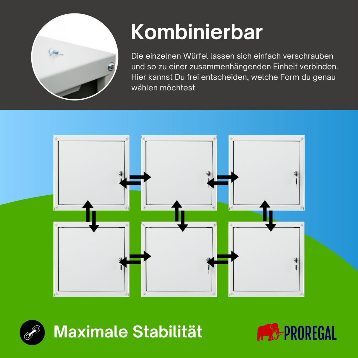 SCHLIESSFACHWÜRFEL Cubic 5er-Set 35x35x35 cm Grau - Grau, Metall (105/70/35cm) - PROREGAL