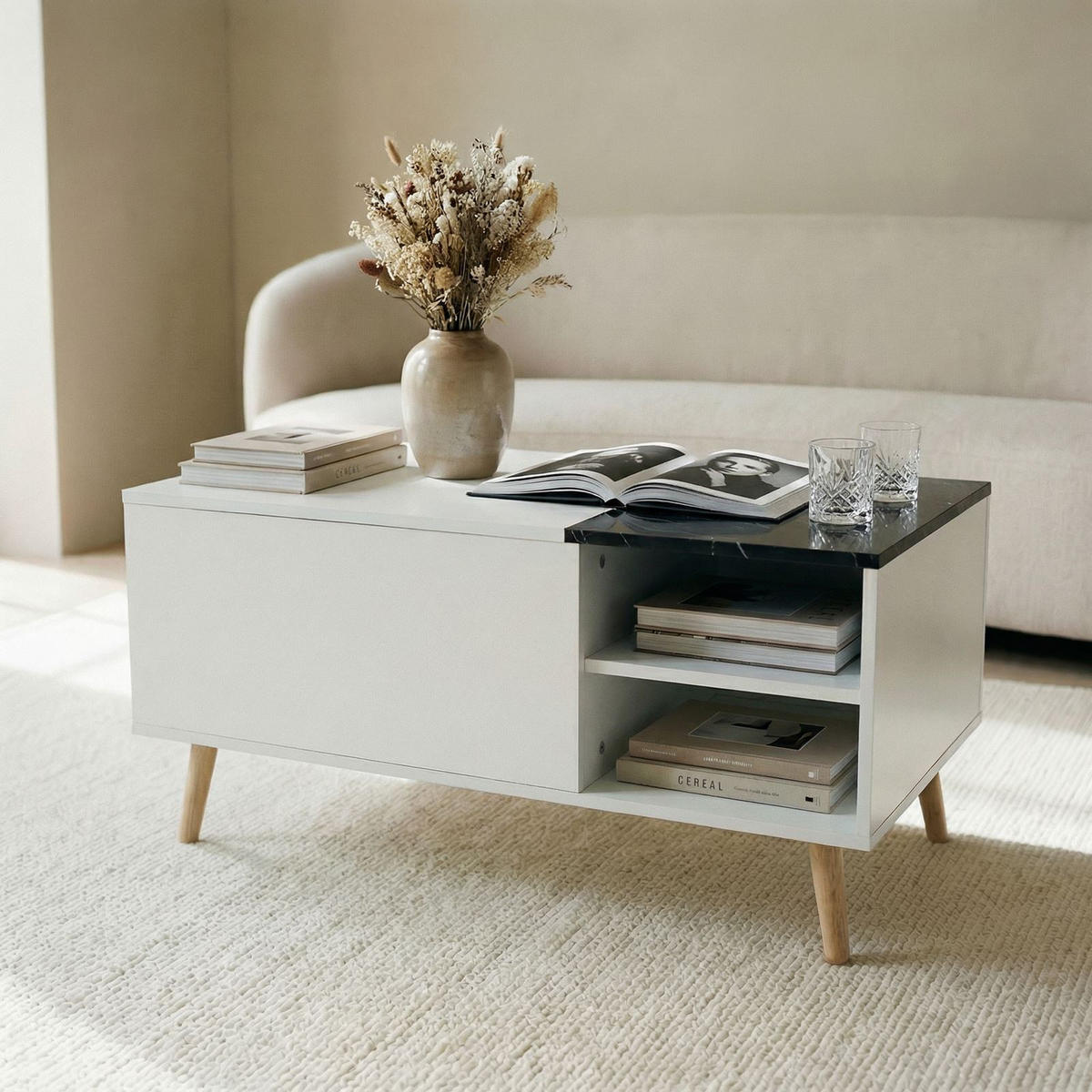 COUCHTISCH MUSKA schwarz, weiß - Schwarz, Holzwerkstoff (50/100/45cm) - IDIMEX