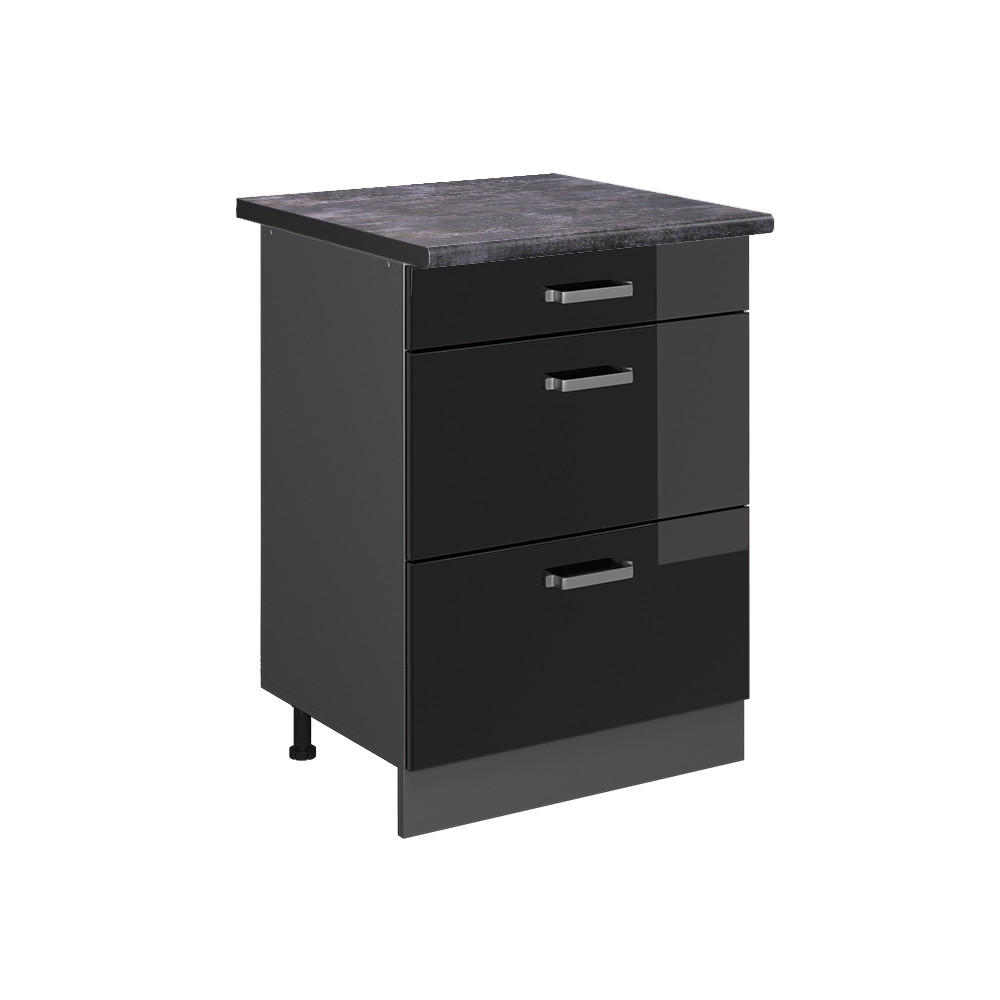 KÜCHENUNTERSCHRANK R-Line Schwarz Hochglanz 60 cm mit Schubladen AP Anthrazit - Schwarz Hochglanz/Anthrazit, Holzwerkstoff (60/81.6/60cm) - Vicco