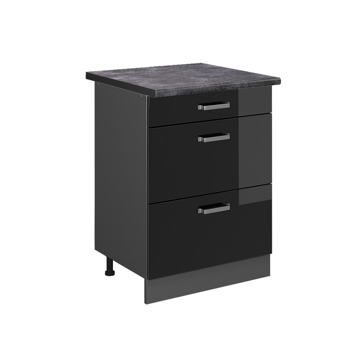 KÜCHENUNTERSCHRANK R-Line Schwarz Hochglanz 60 cm mit Schubladen AP Anthrazit - Schwarz Hochglanz/Anthrazit, Holzwerkstoff (60/81.6/60cm) - Vicco