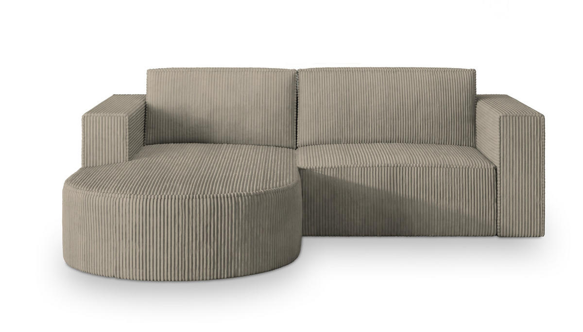 ECKSOFA SORELA P L-S Beige Kordstoff mit Schlaffunktion - Beige, Holz (263/174cm) - MASSENO