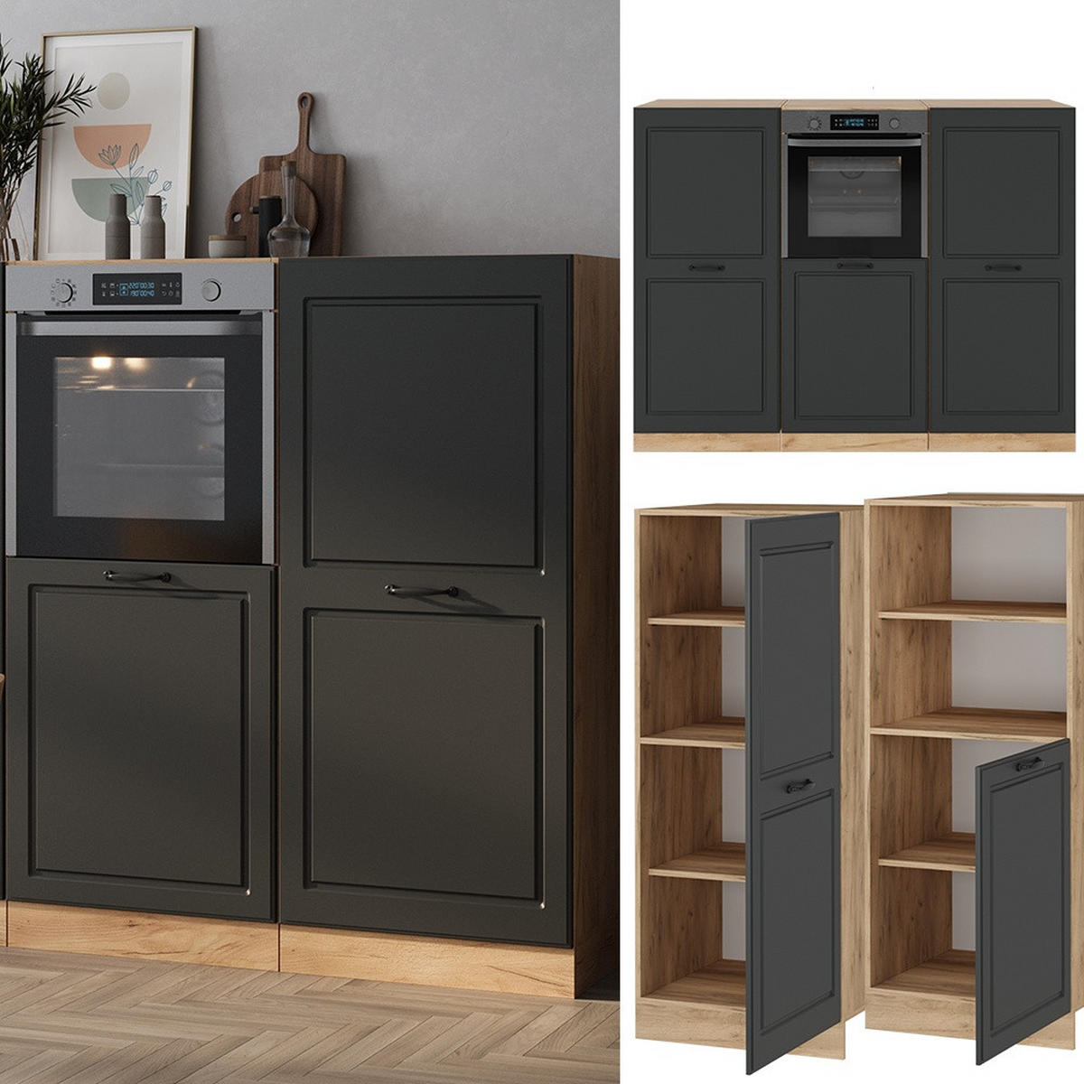 KUHINJSKI BLOK R-Line Antracitna podeželska hiša/zlati hrast 180 cm brez delovne plošče - medeni hrast/antracit, leseni material (180/143/46cm) - Vicco