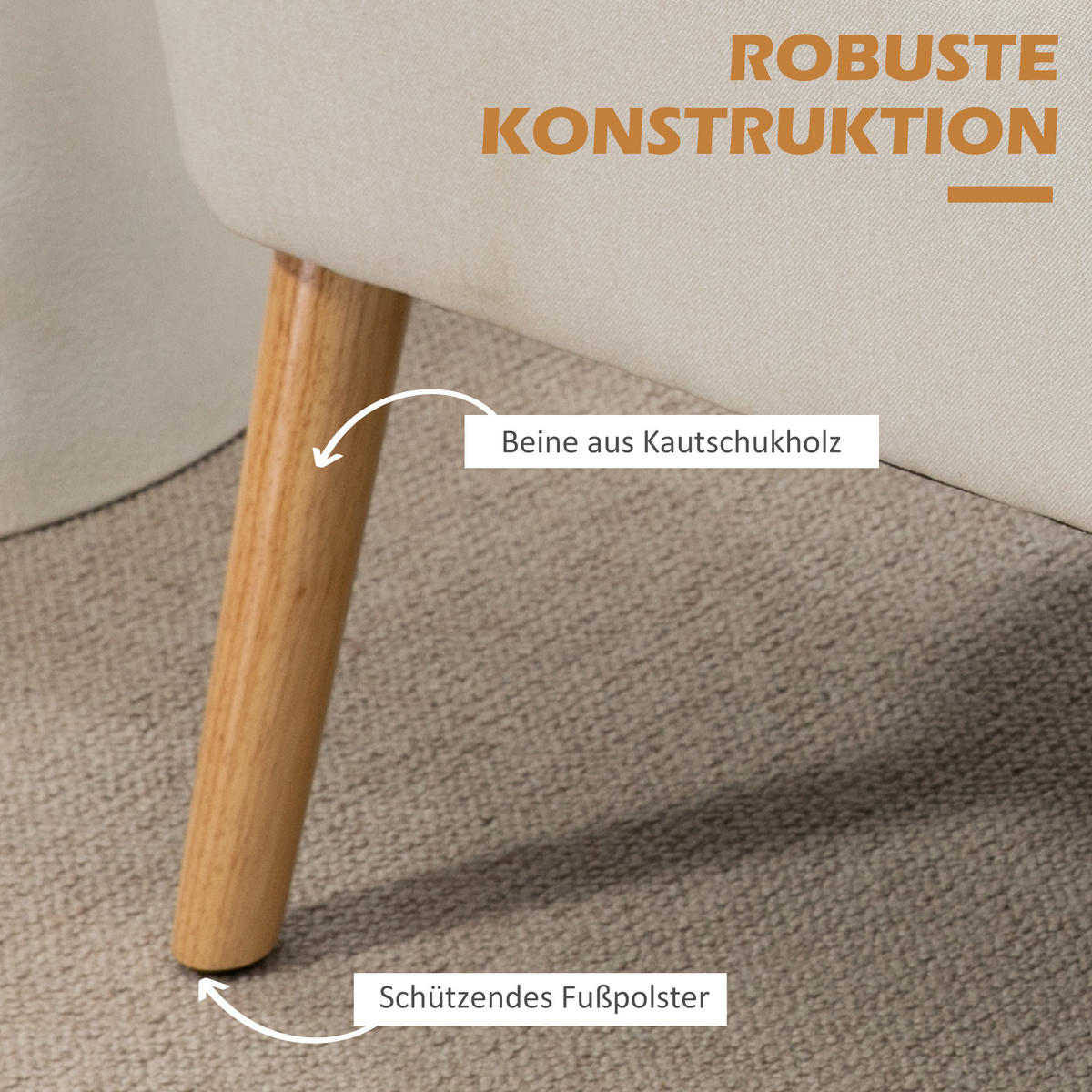 SOFA 2-Sitzer Couch Stoffsofa Sitzmöbel Polstersofa Loungesofa breit Cremeweiß - Creme/Naturfarben, Holz/Textil (56.5/77/117cm) - HOMCOM