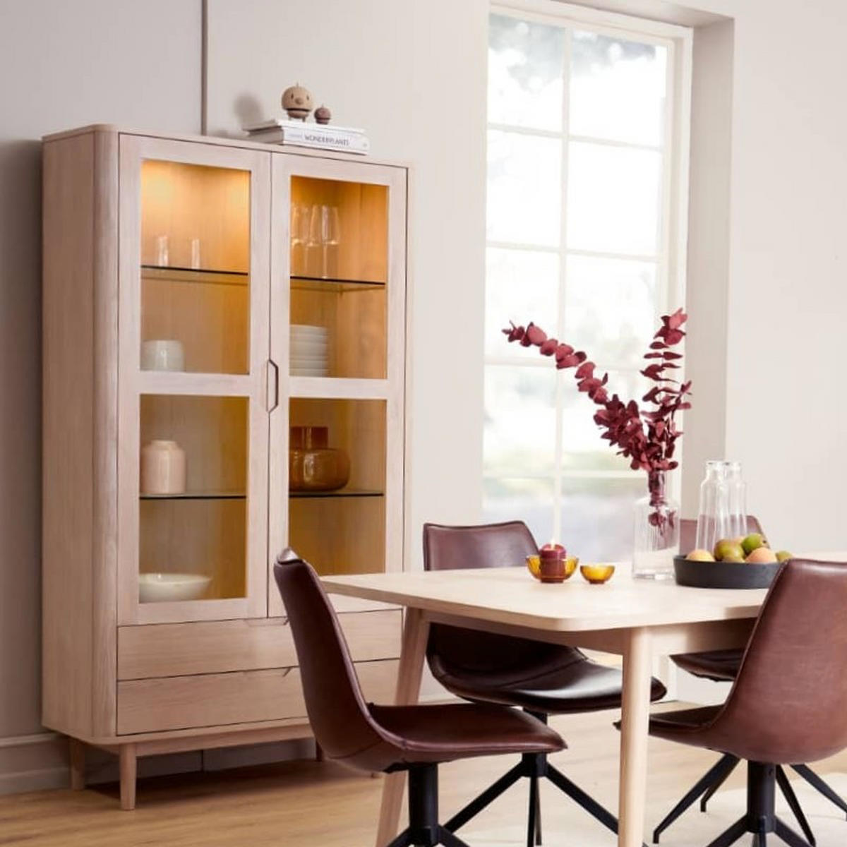 VITRINE Eiche massiv - Eichefarben, Holz (100/190/45cm) - Furnhouse