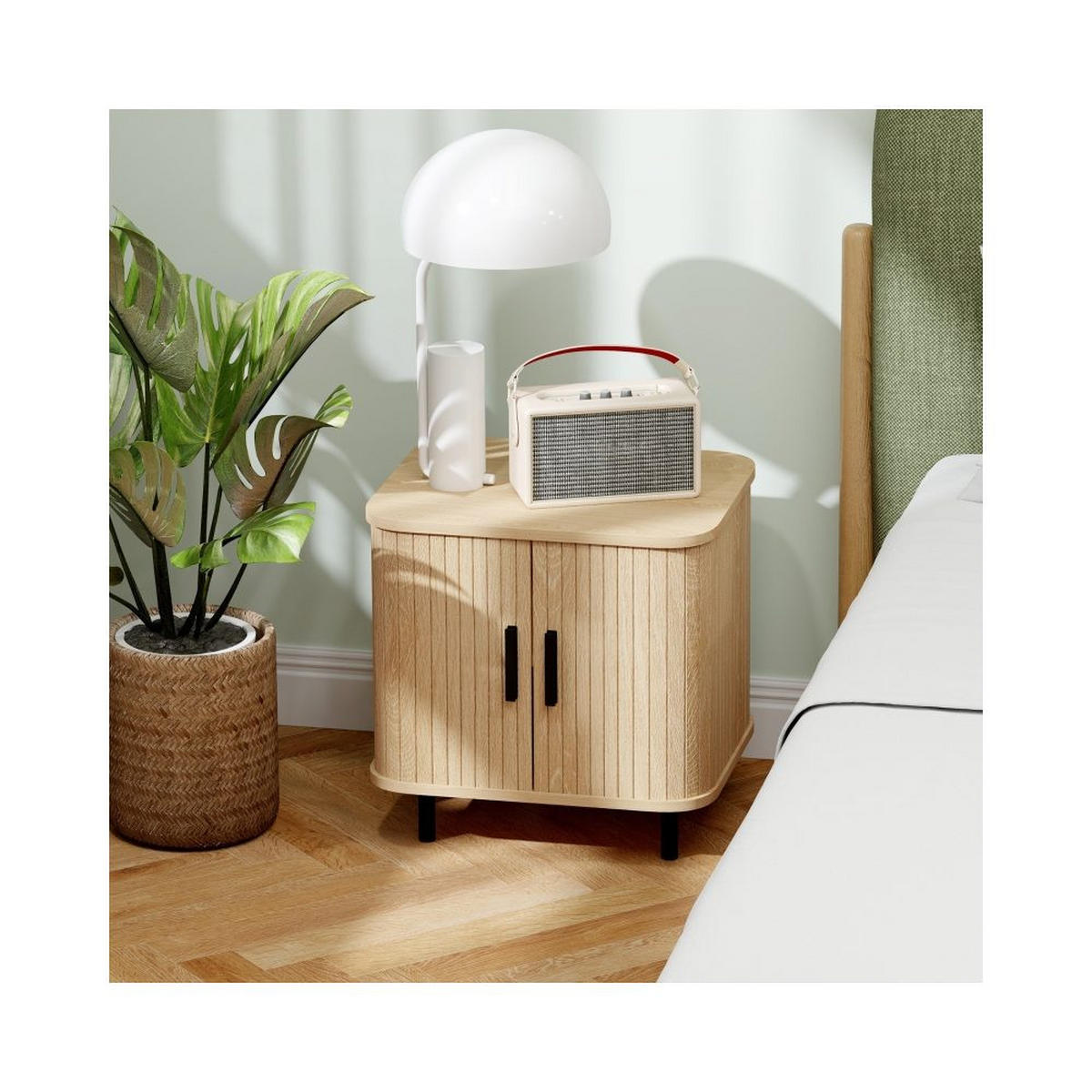 NACHTISCH LAMELLENTÜREN, STAHLBEINE, EICHE, MULTIROOM - Eichefarben, Holz (40/48/48cm)