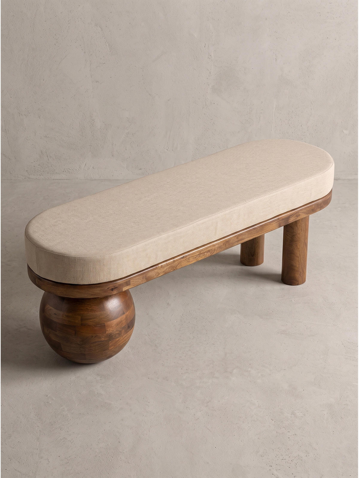 SITZBANK MAKARSKA, Stoff, Beige-Braun, 140 x 41,5 x 47,5 cm - Beige/Braun, Mangoholz/Holz (140/47.5/41.5cm) - KADIMA DESIGN