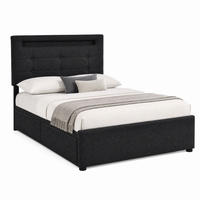 BETT mit LED und 2 Schubladen 90x200 cm Leinen Schwarz inkl. Matratze - Schwarz, Metall (90/200cm) - Meubliv