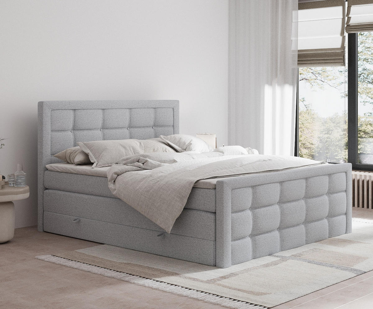BOXSPRINGBETT Ambrosia Hellgrau 180/200 cm - Hellgrau/Schwarz, Holz/Holzwerkstoff (180/200cm) - Maison de Reve