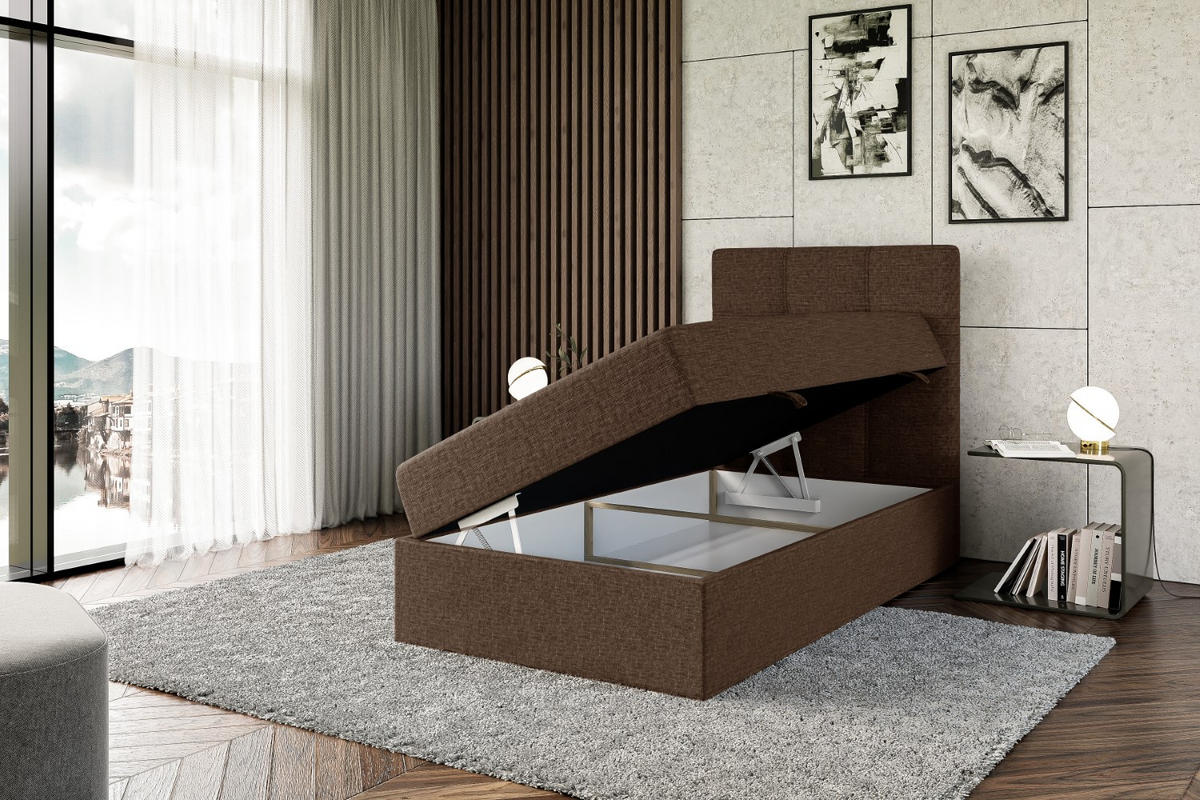 BOXBETT mit Matratze H3 und Lattenrost - MARCE - 90x200 - Rechts Braun - Braun, Holzwerkstoff (90/200cm) - ALTDECOR
