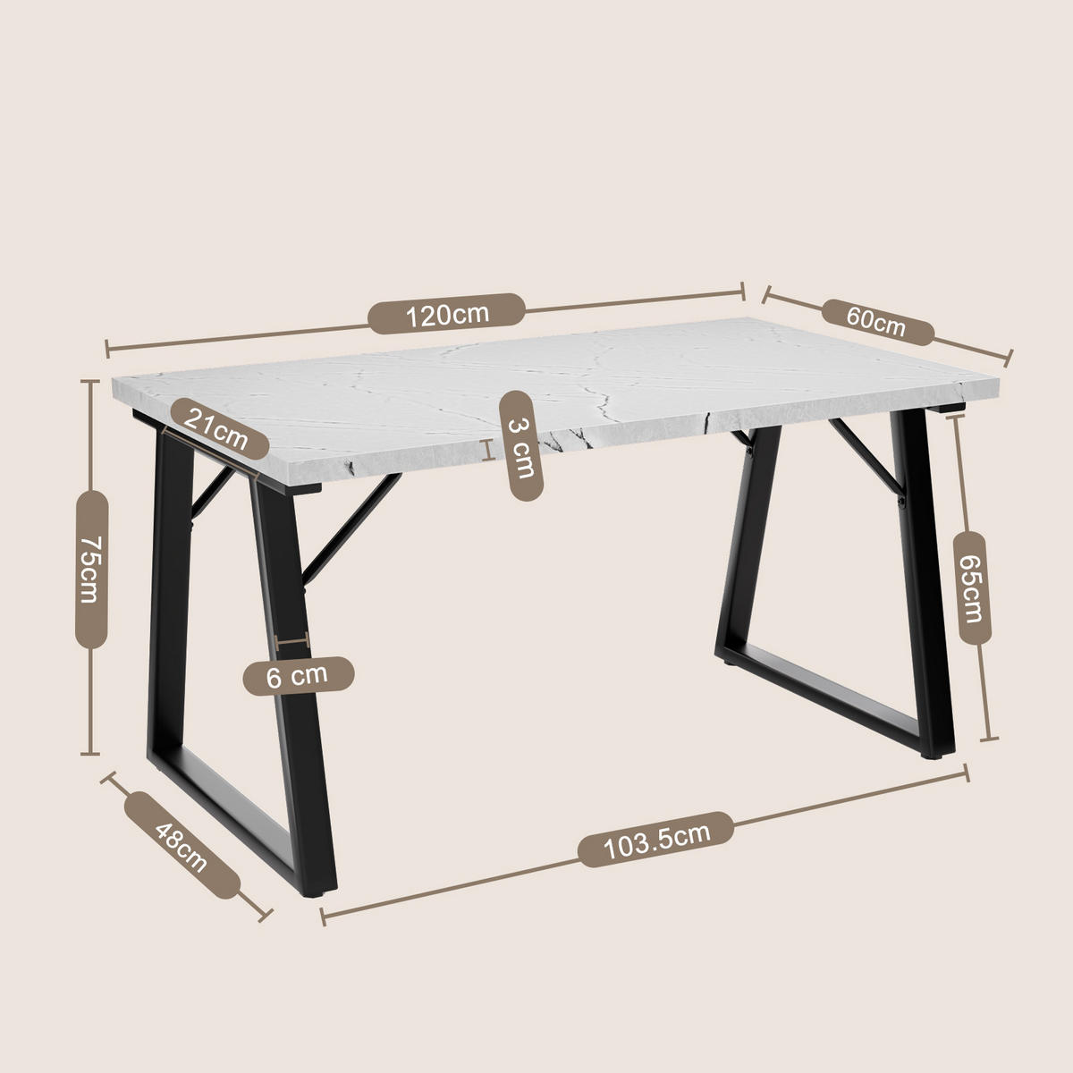 ESSTISCH in Holz, Metall 140/80/75cm - Schwarz/Weiß, Holzwerkstoff (80/140/75cm) - HOMAVO