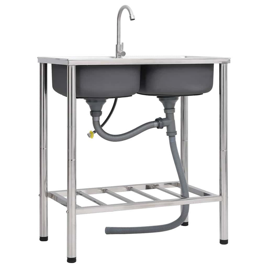 vidaXL Camping-Spüle Silber 43x85.5x78 cm