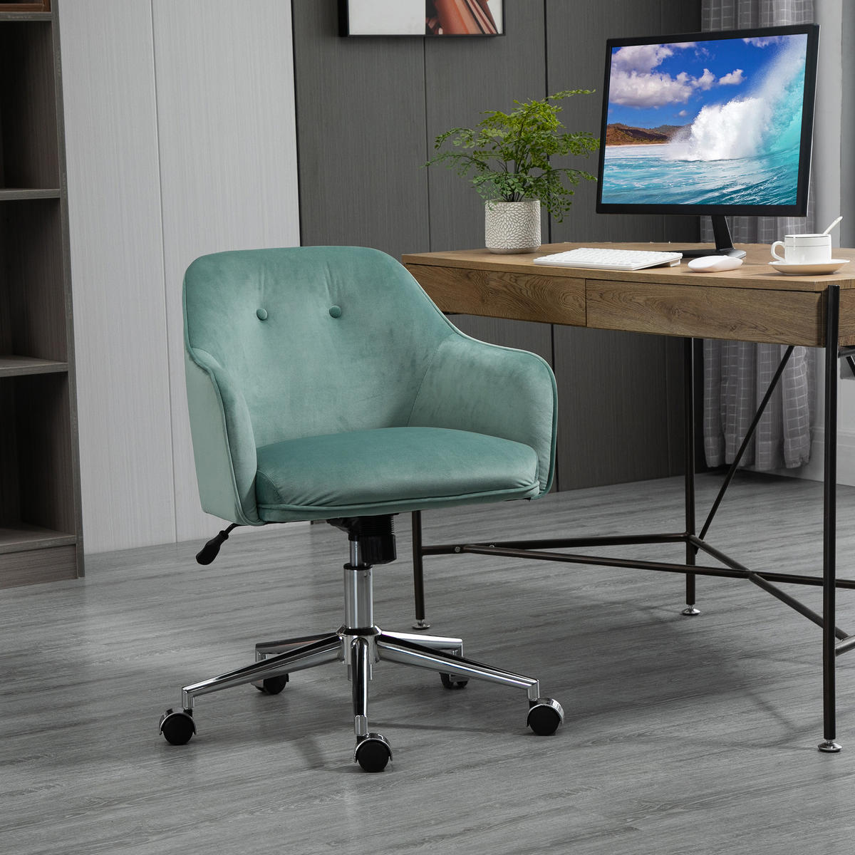 BÜROSTUHL mit Wippenfunktion höhenverstellbarer Schreibtischstuhl Grün - Grün, Textil (59/90.5/61cm) - Vinsetto