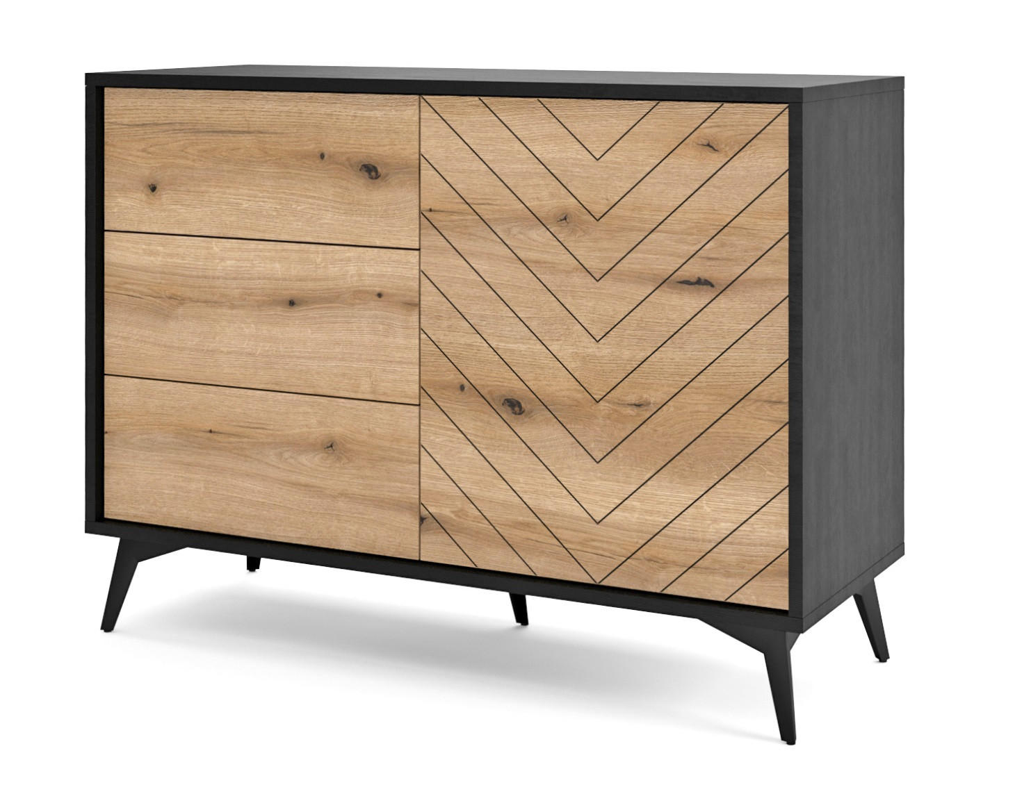 KOMMODE loft 104 cm Emerald - Schubladen, Schwarz, Evoke Eiche - Braun, Holz (104/77/39cm) - Emporius