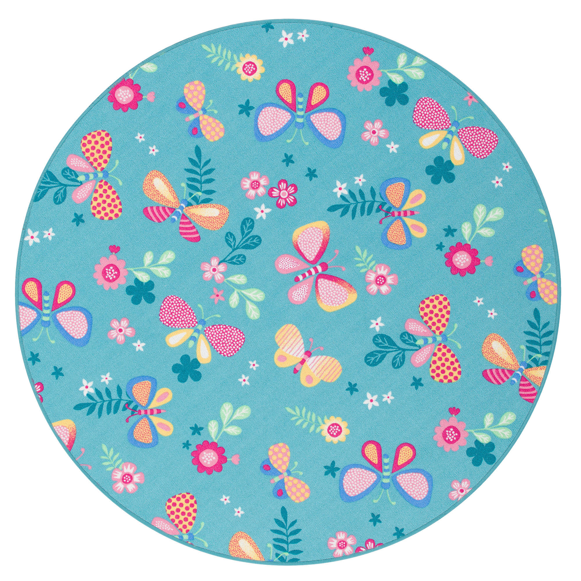 KINDER SPIEL TEPPICH SCHMETTERLING RUND - Türkis, Textil (200/200cm) - Snapstyle