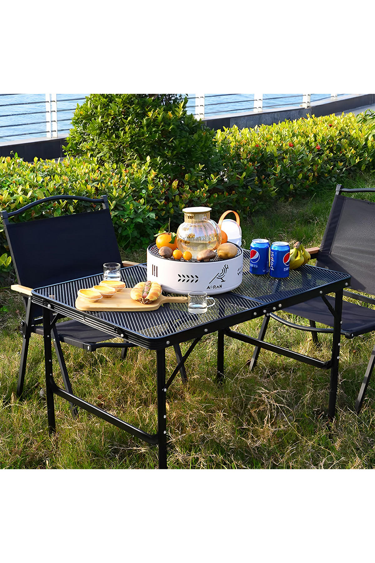 CAMPINGTISCH aus Aluminiumlegierung Eisen in Schwarz klappbarer Rechteckig Gitter-Tischplatte Felsenfeste Stabilität 90 cm B x 60 cm T x 42/66 cm H - Schwarz, Metall (60/90/42cm) - Livingandhome