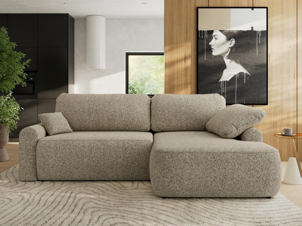 ECKSCHLAFSOFA CUBO L Dunkelbeige Struktur - rechts - Beige/Schwarz, Kunststoff/Textil (187/273cm) - MKS
