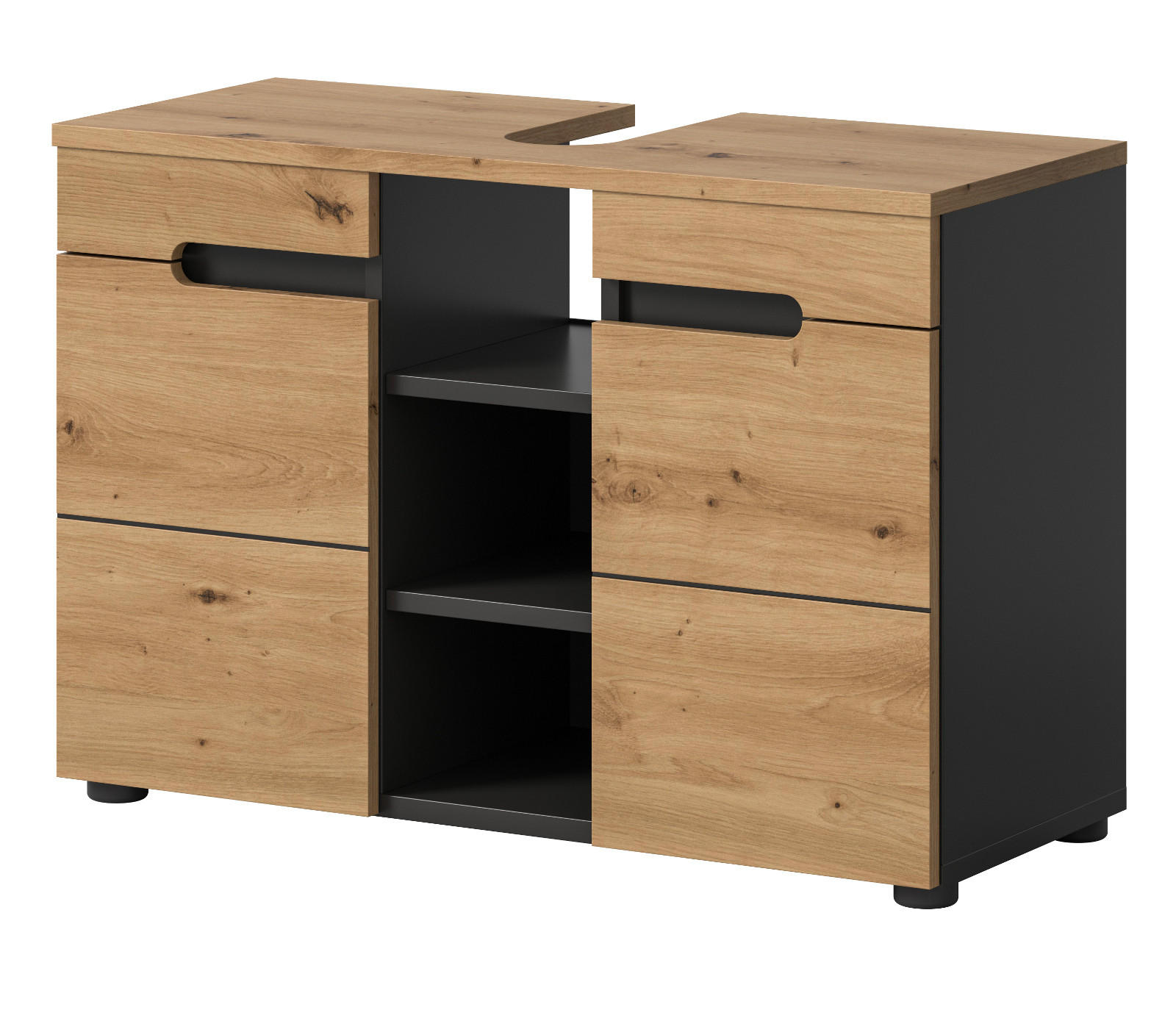 WASCHBECKENUNTERSCHRANK Eiche, grau 80 cm mit Soft-Close - Eiche Artisan/Grau, Holz/Holzwerkstoff (80/55/34cm) - Inn.Furn