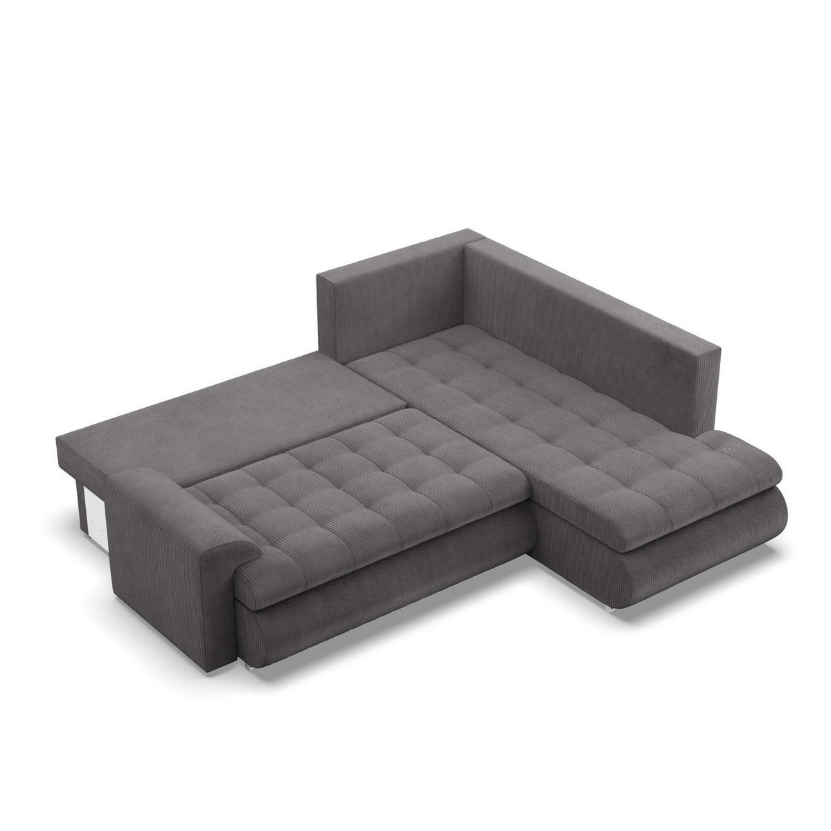 ECKSOFA RECHTS MIT SCHLAFFUNKTION FORESTA, Cord - Dunkelgrau - Dunkelgrau, Textil (230/200cm) - Mebligo