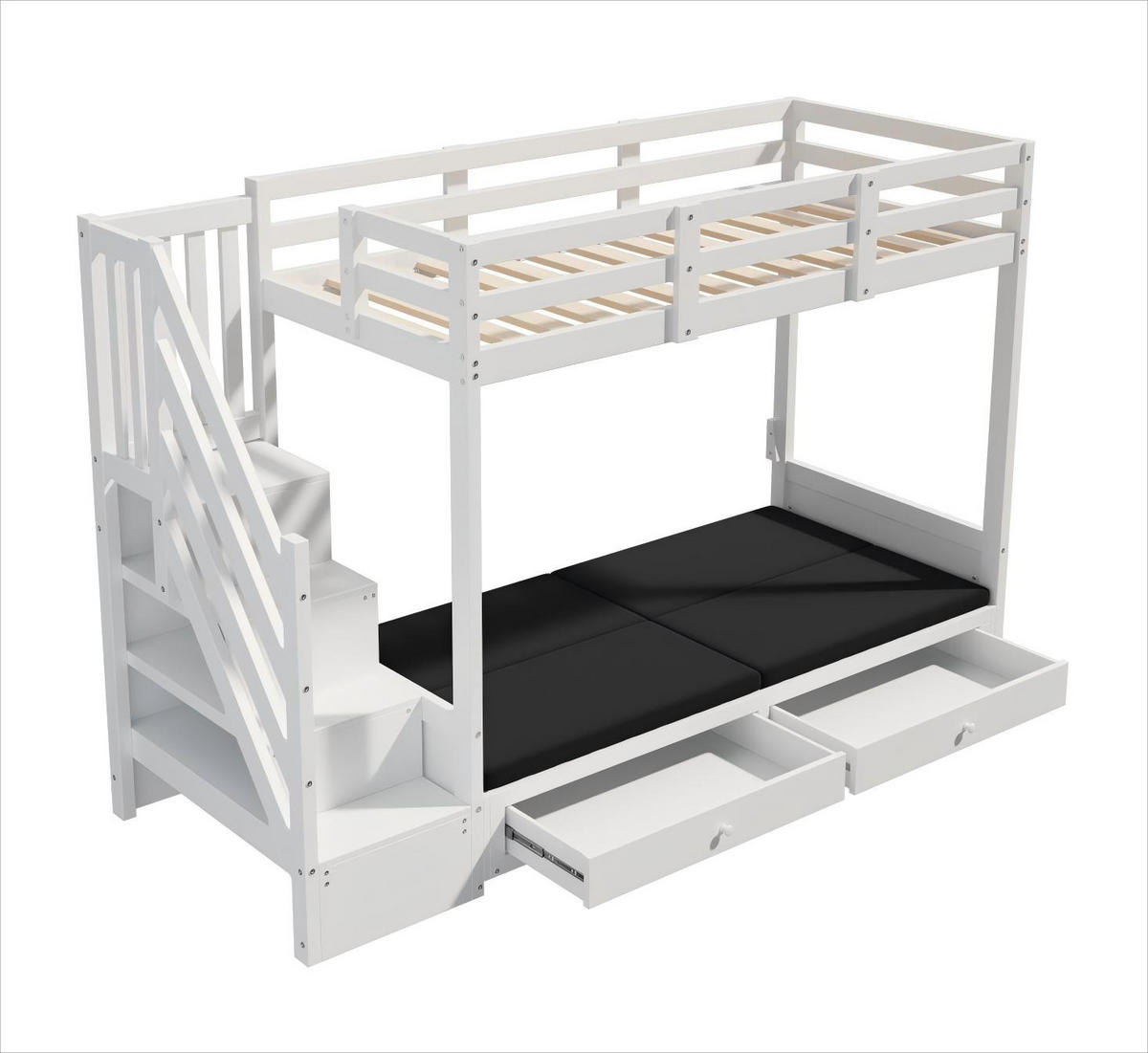 ETAGENBETT 90/200 cm mit Sofa, Treppenschrank und 2 Schubladen, Weiß - Weiß, Holzwerkstoff (90/200cm) - Redom