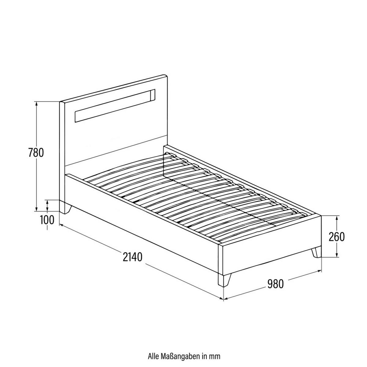 LED BETT ASTRO - Dunkelgrau, 90 x 200 cm - Dunkelgrau, Kunststoff - Home Deluxe