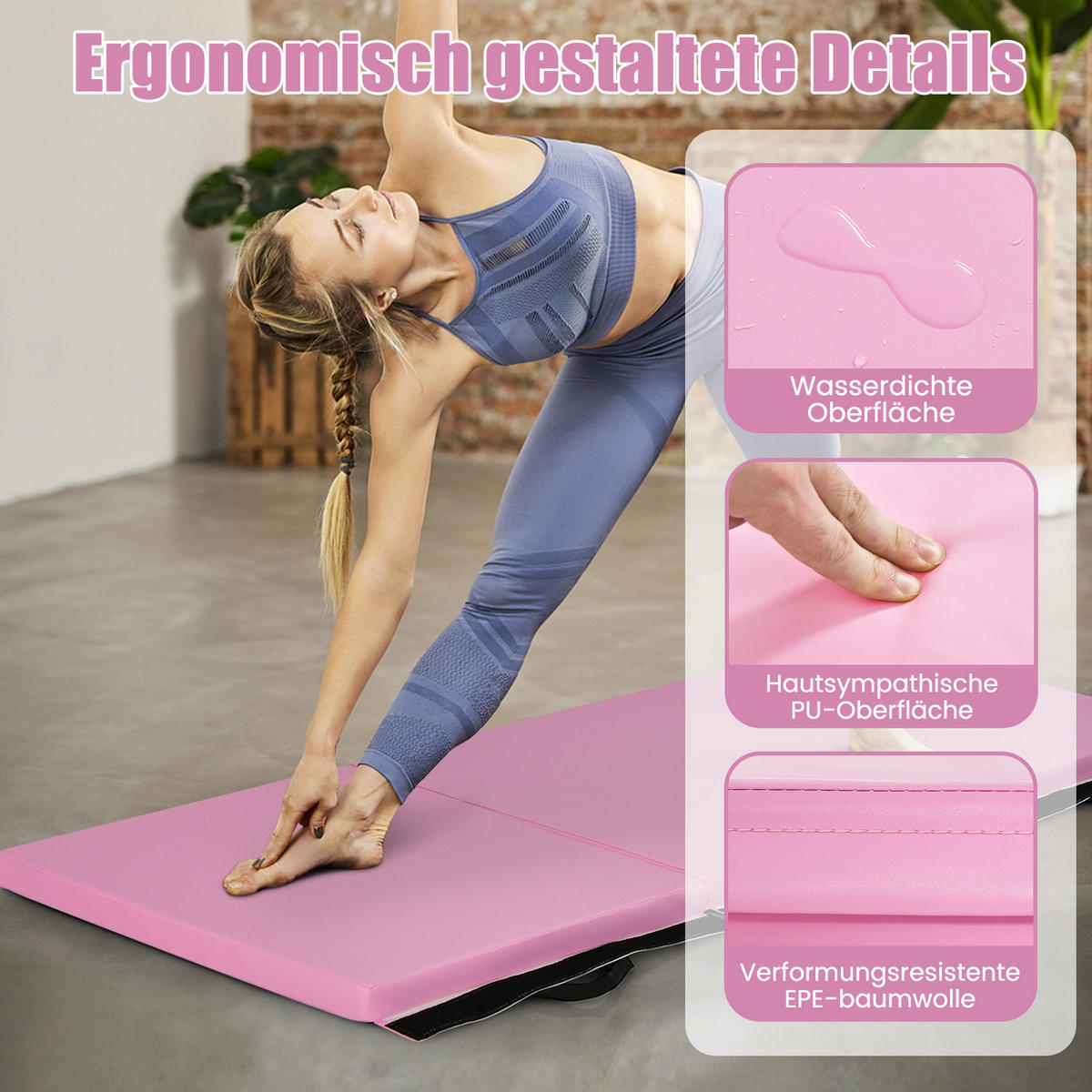 ÜBUNGSMATTE Rosa - Pink, Leder (60/180cm) - COSTWAY