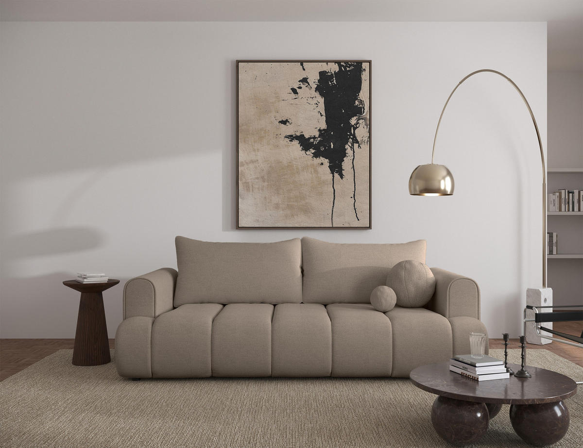 3-SITZER-SOFA Dandelino Beige mit Schlaffunktion - Beige/Schwarz, Kunststoff/Textil (250/90/112cm) - Selsey