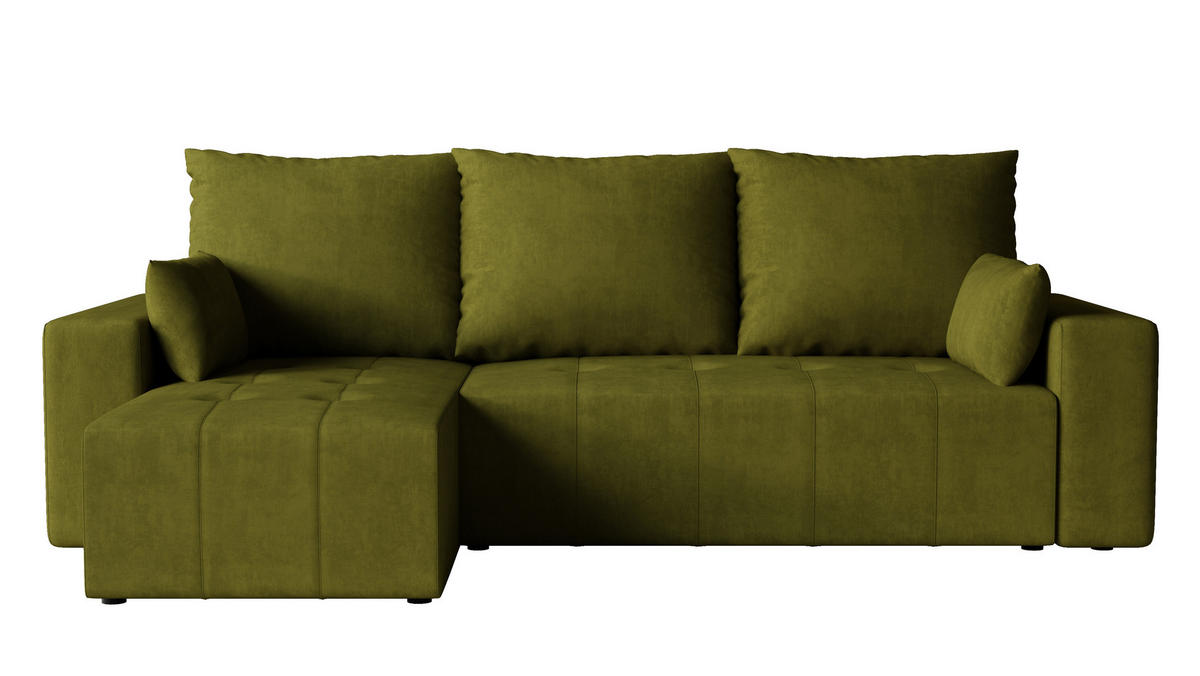 ECKSOFA Tico mit Bettkasten und Schlaffunktion, L-Form/XL-Form, Velourstoff, Universal - Olivgrün, Holzwerkstoff (246/145cm) - 4ALL HOME