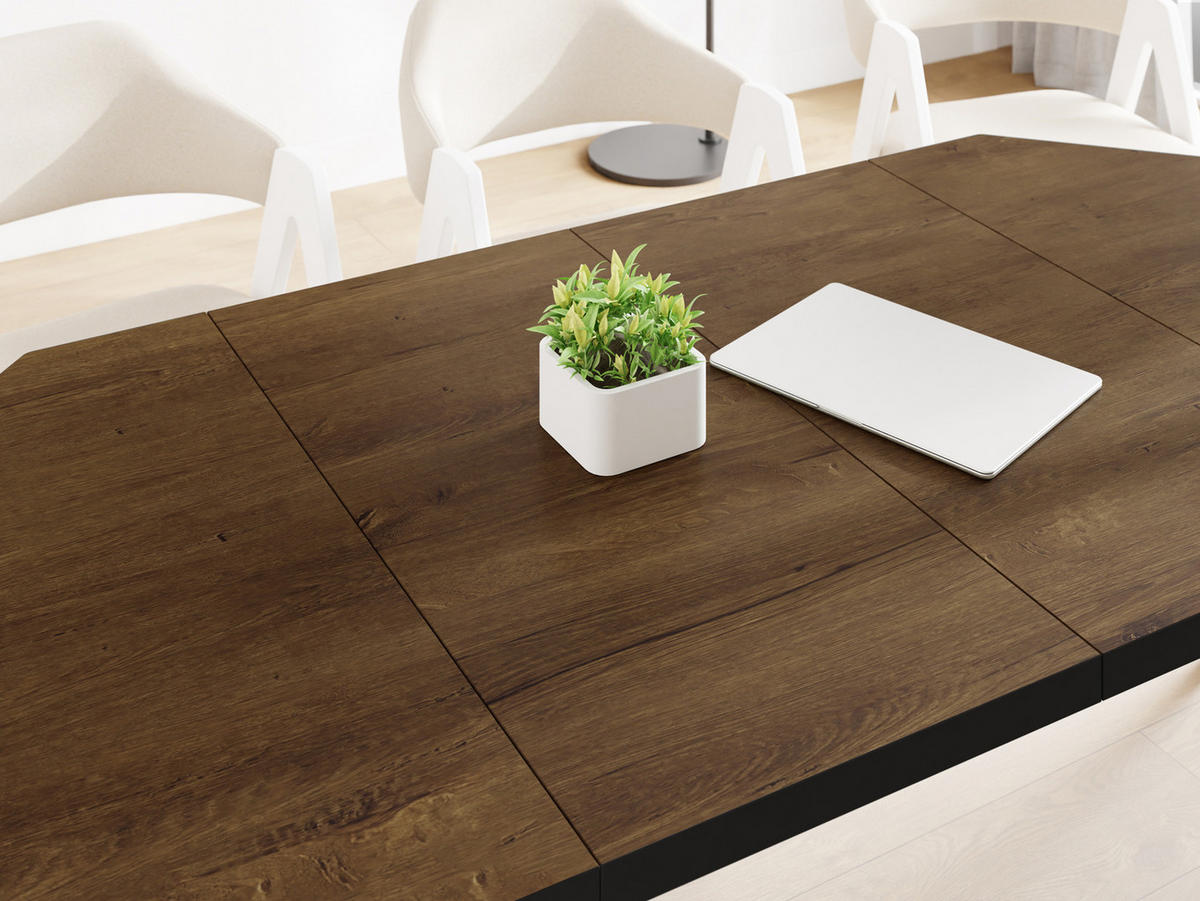 ESSTISCH Diamond Black achteckiger ausziehbarer, Lefkas Eiche 100-200/100/76 cm - Alteiche/Schwarz, Holz/Holzwerkstoff (100/100/77cm) - WFL GROUP