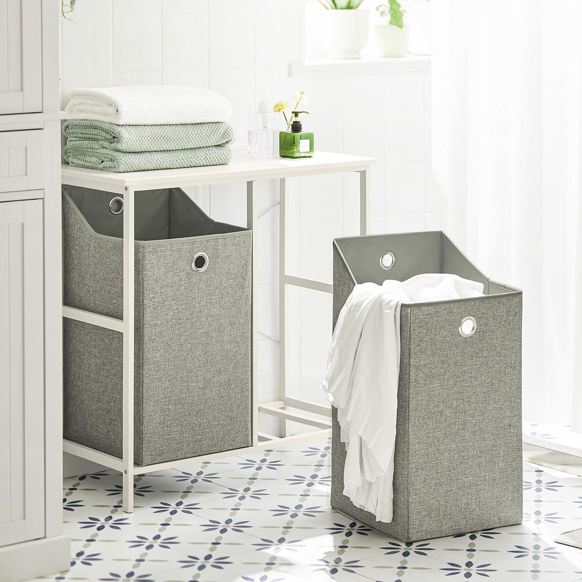 WÄSCHESCHRANK Weiß - Weiß, Holzwerkstoff/Metall (77/80/38cm) - SoBuy