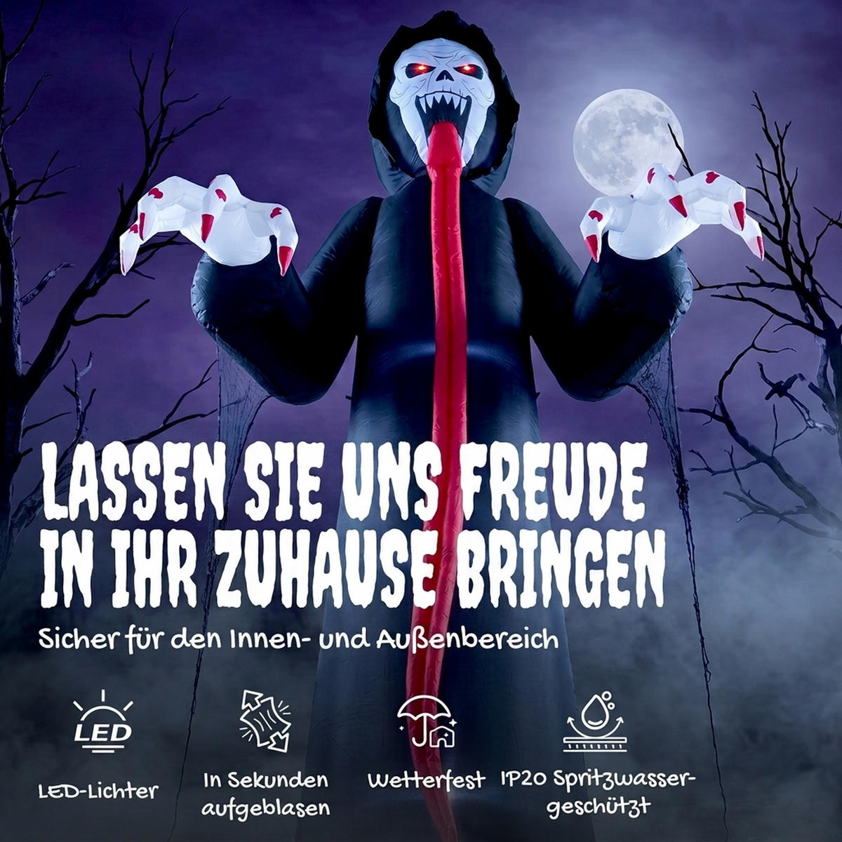 NAFUKOVACÍ halloweenská kostra z polyesterové látky, černá - černá, textil (95/310/130cm) - Outsunny