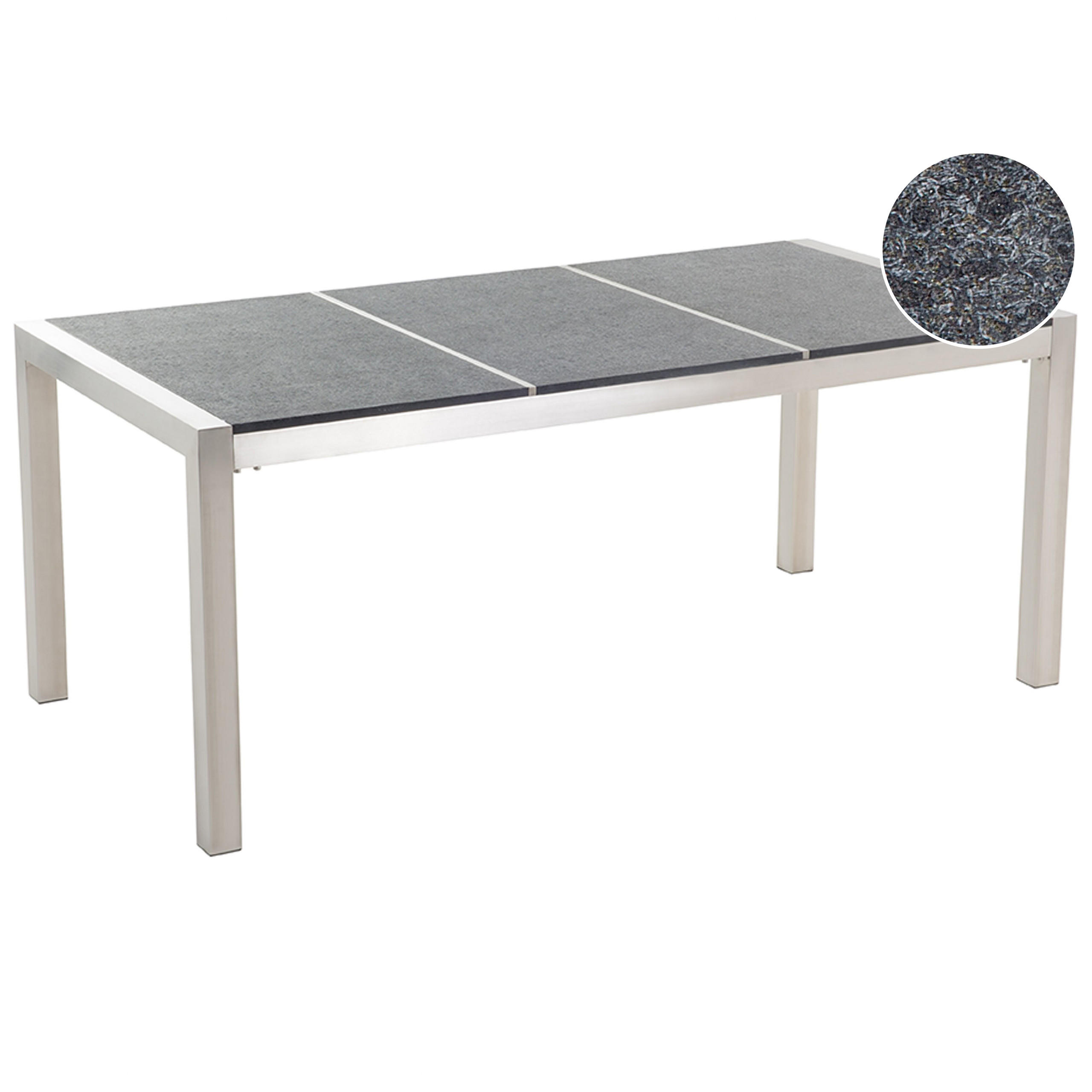 GARTENTISCH Edelstahl/Naturstein schwarz geflammt 180/90 cm Grosseto - Silberfarben/Schwarz, Stein (180/90/74cm) - Beliani