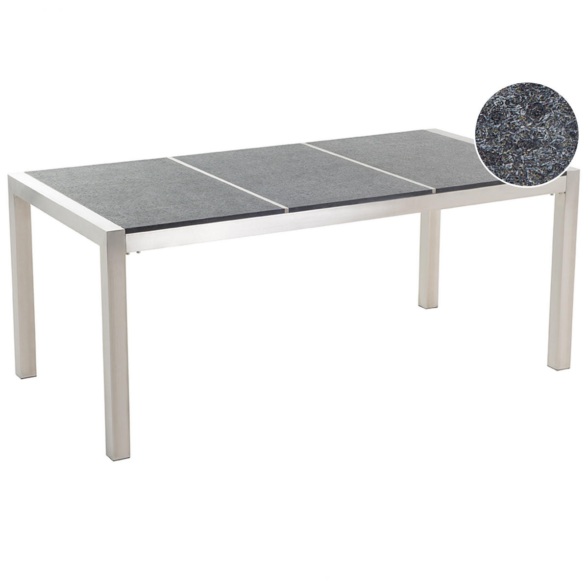 GARTENTISCH Edelstahl/Naturstein schwarz geflammt 180/90 cm Grosseto - Silberfarben/Schwarz, Stein (180/90/74cm) - Beliani
