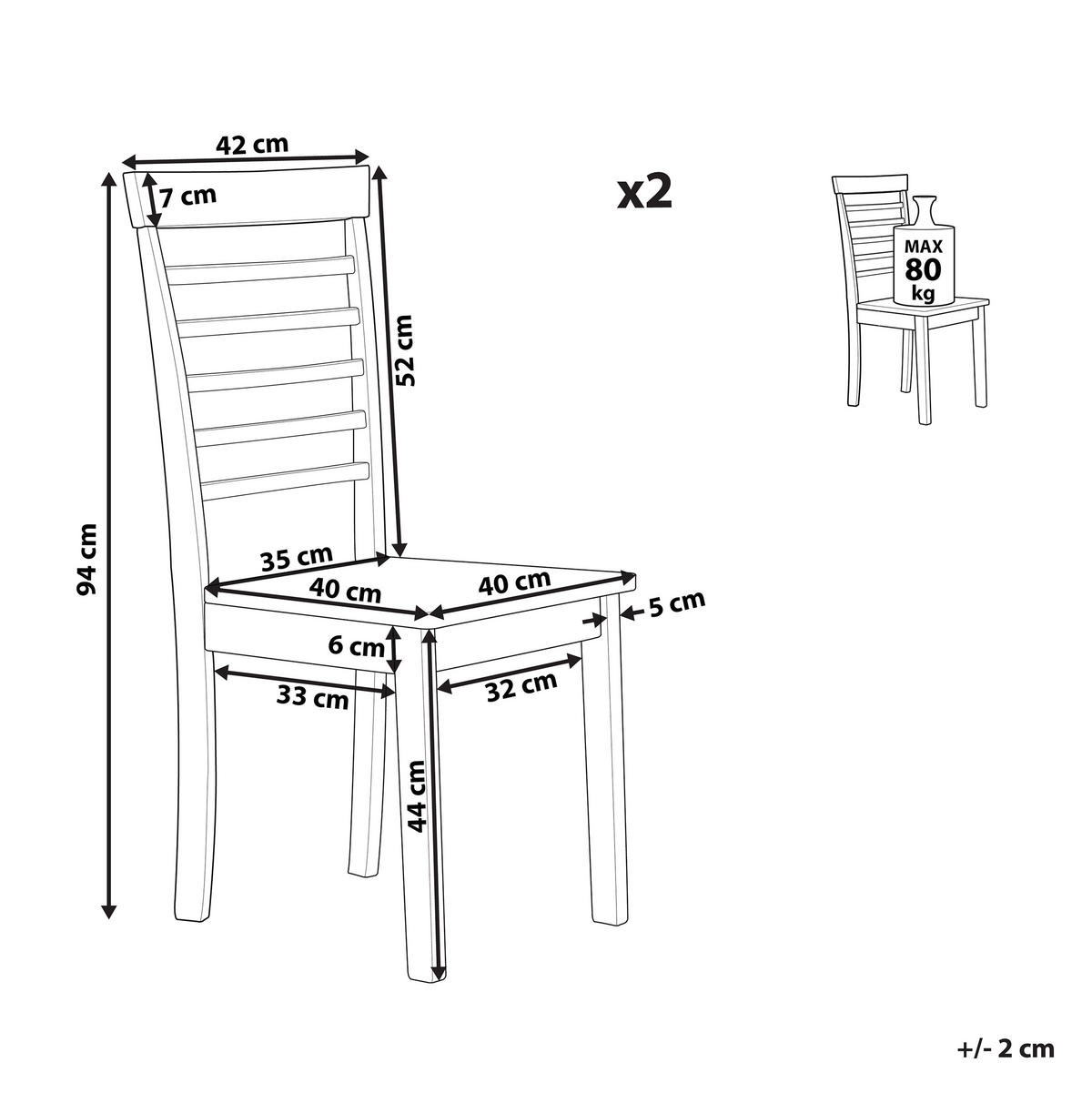 ESSZIMMERSTUHL 2er-Set Gummibaumholz Heller Holzfarbton Battersby - Hellbraun, Holz (40/94/40cm) - Beliani