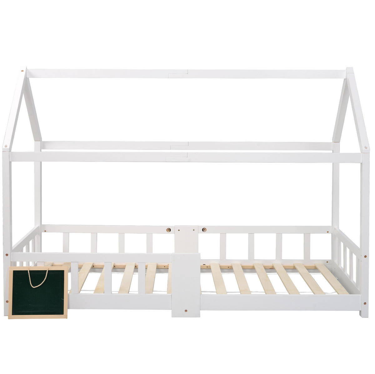 KINDEREINZELBETTEN aus Massivholz 90x200 cm in Weiß mit Tafel & Rausfallschutz - Weiß, Holz (90/200cm) - Modfu