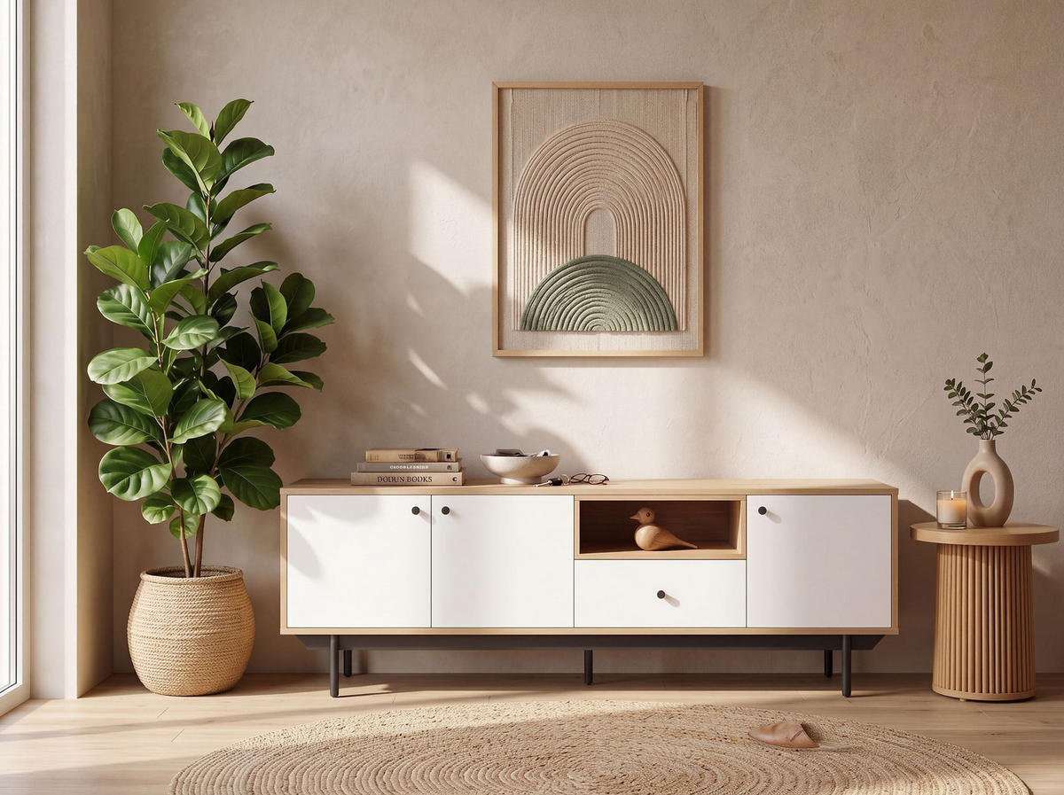 TV OMARICA svetlo rjava, bela, črna ITACA 40/163/50 cm - svetlo rjava, leseni material (163/50/40cm) - Beliani