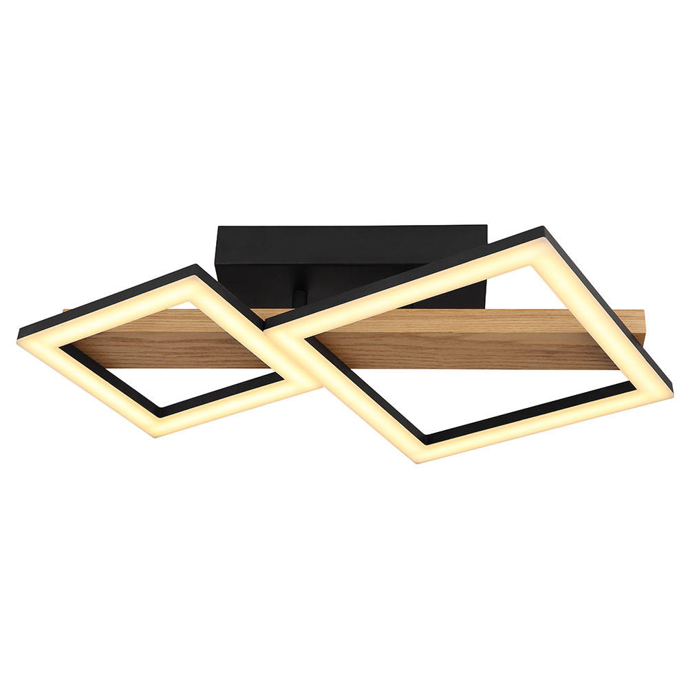 LED DECKENLEUCHTE Holz Braun Quadrate - Braun, Metall (48/30/10cm) - Globo Lighting