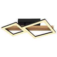 LED DECKENLEUCHTE Holz Braun Quadrate - Braun, Metall (48/30/10cm) - Globo Lighting
