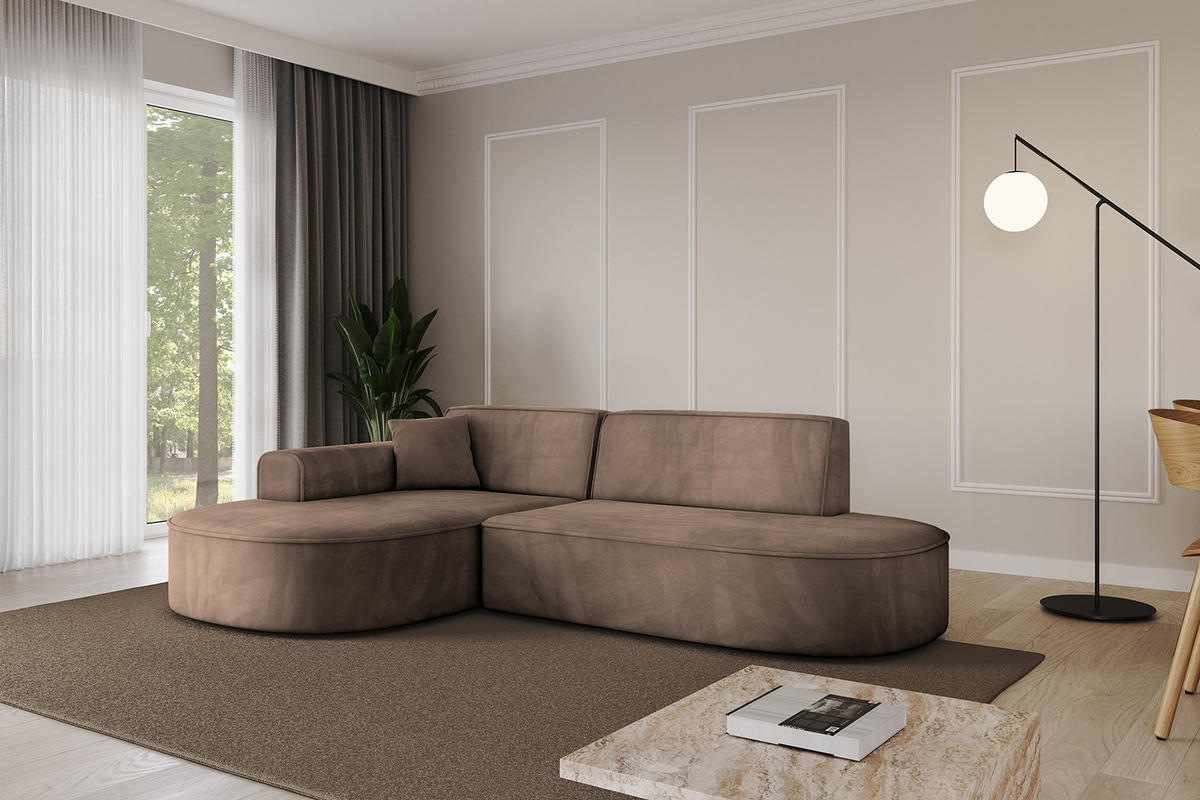 ECKSOFA Ottomane Links MARI-L1 - 243x171x79 cm Braun Velours - Schwarz/Braun, Holzwerkstoff/Kunststoff (243/171cm) - ALTDECOR