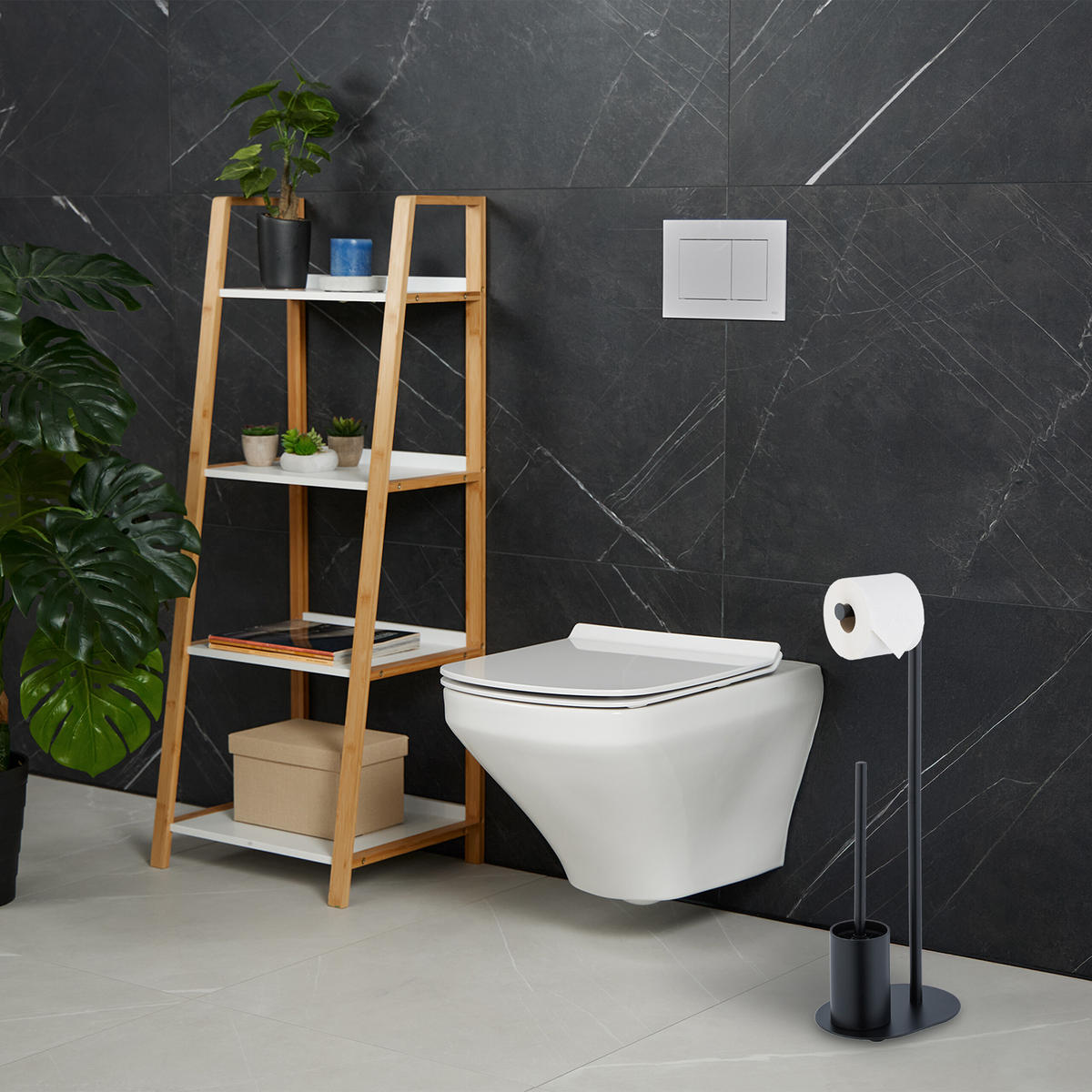 WC-GARNITUR - Schwarz, Textil/Metall (23/63/17cm) - Relaxdays