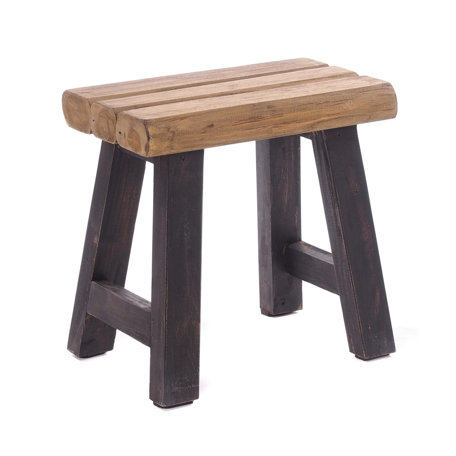 SITZHOCKER Rustic Teakholz massiv 04 schwarz-natur - Graubraun, Holz (42/41/29cm) - DESIGN DELIGHTS