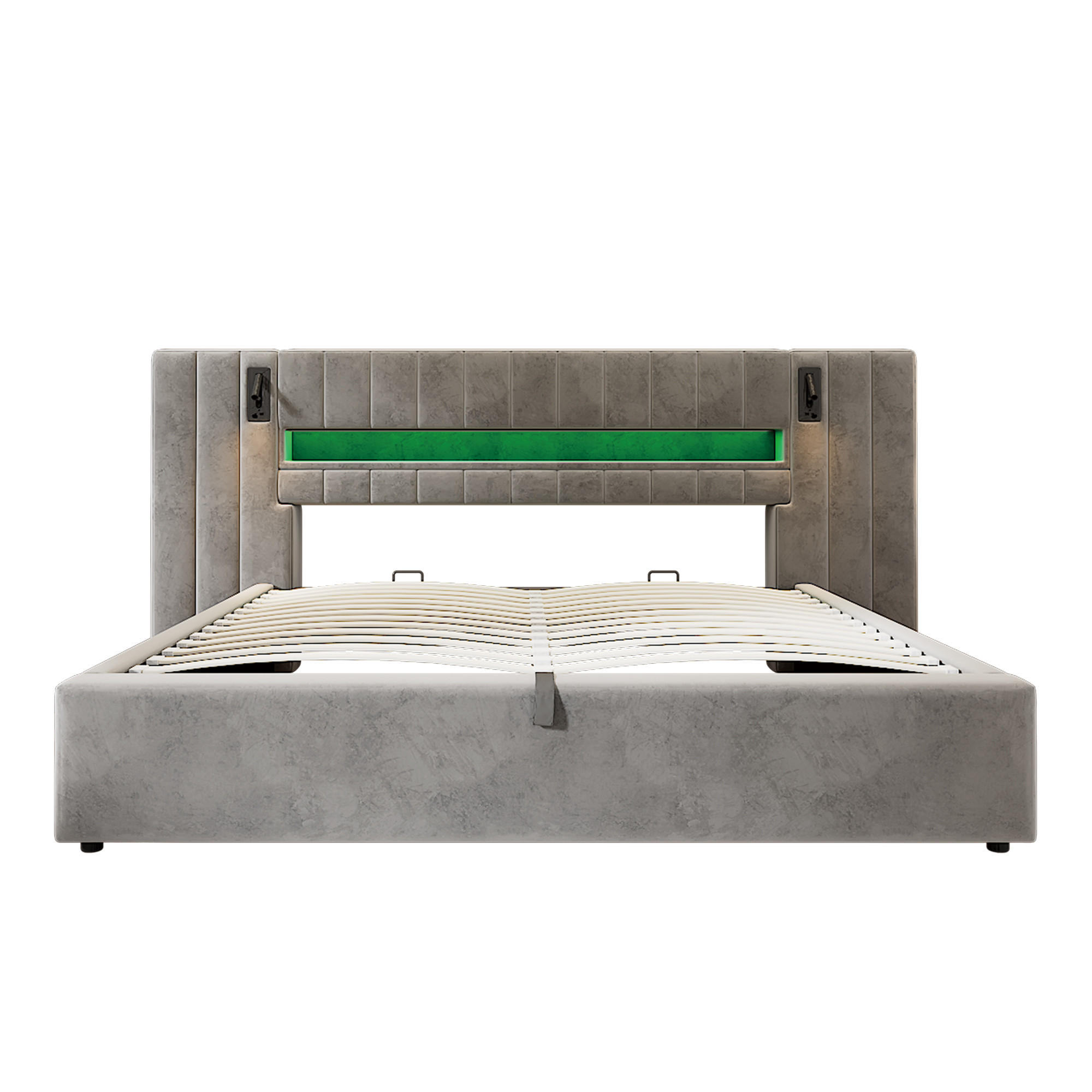 POLSTERBETT 180 x 200cm mit USB-Anschluss in grau Samt - Grau, Holz/Textil (180/200cm) - KOMHTOM