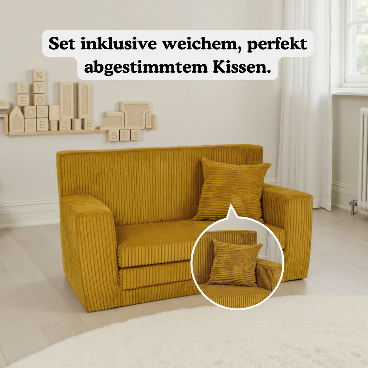 KINDERSOFA aus Kuschel-Cord in Honigfarben - Honig, Textil (83/47/43cm) - Fortisline