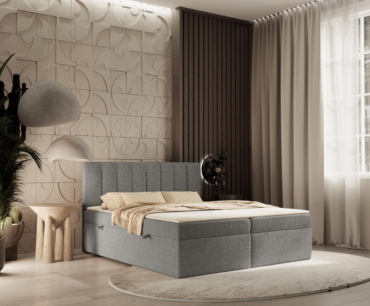 BOXBETT Novento Grau 140/200 cm mit Matratze und Topper - Schwarz/Grau, Holz/Holzwerkstoff (140/200cm) - Maison de Reve