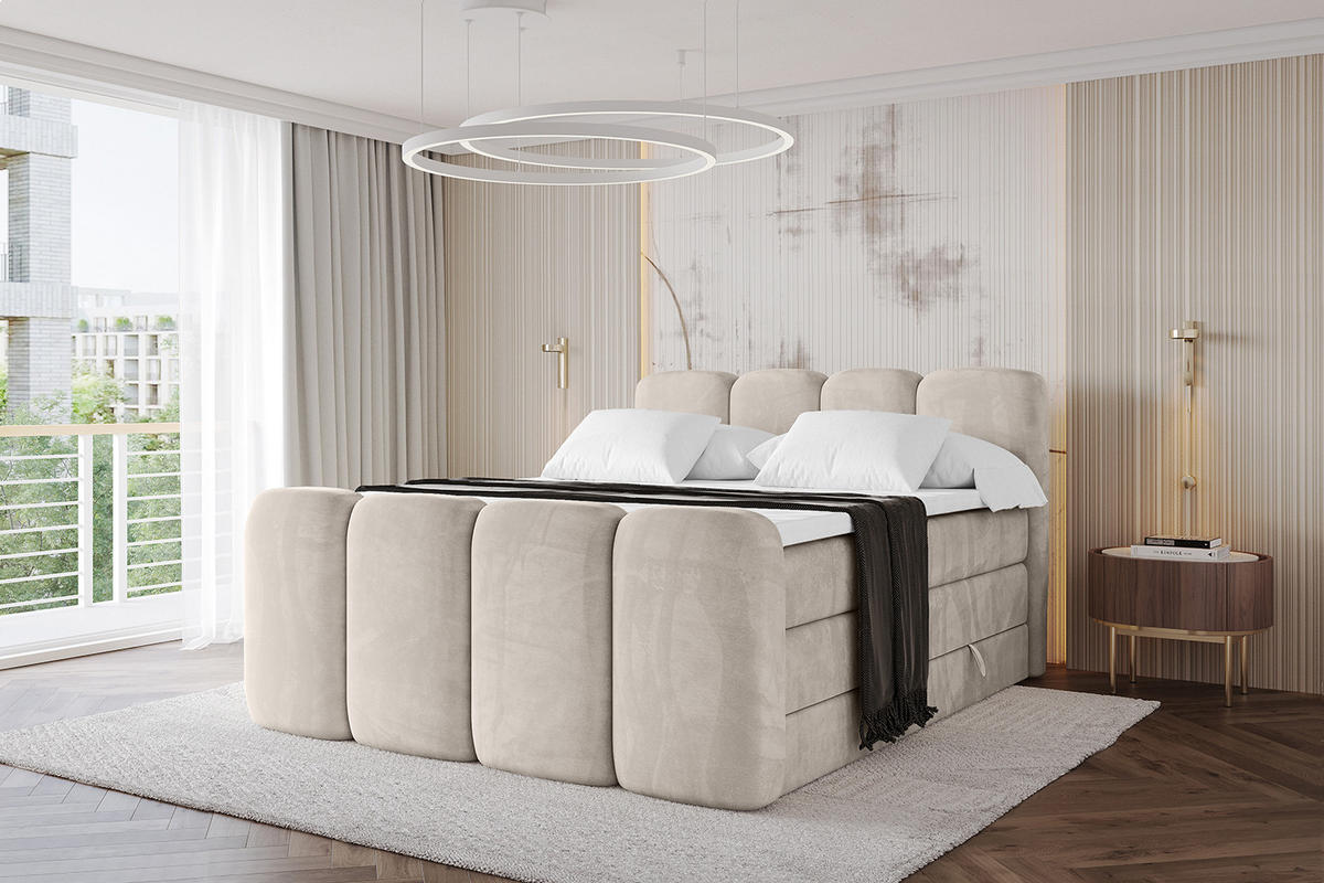 BOXBETT mit Matratze H3|H4 und Lattenrost - NINA-Z KING - 120x200 cm Casablanca - Beige - Champagner, Holzwerkstoff (120/200cm)