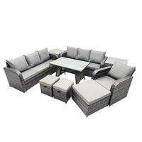 GARTENSET Hohe Rückenlehne Polyrattan 10-Sitzer - Dunkelgrau/Grau, Glas/Kunststoff - Fimous
