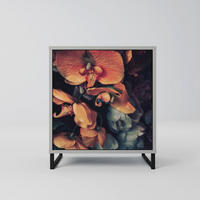 SIDEBOARD NEVERENDING BLOOM, Grau, 57,5x42x67,5 cm, Schwarze Metall-Rahmenfüße - Multicolor/Schwarz, Holzwerkstoff/Metall (57.5/67.5/42cm) - SpaceRebels