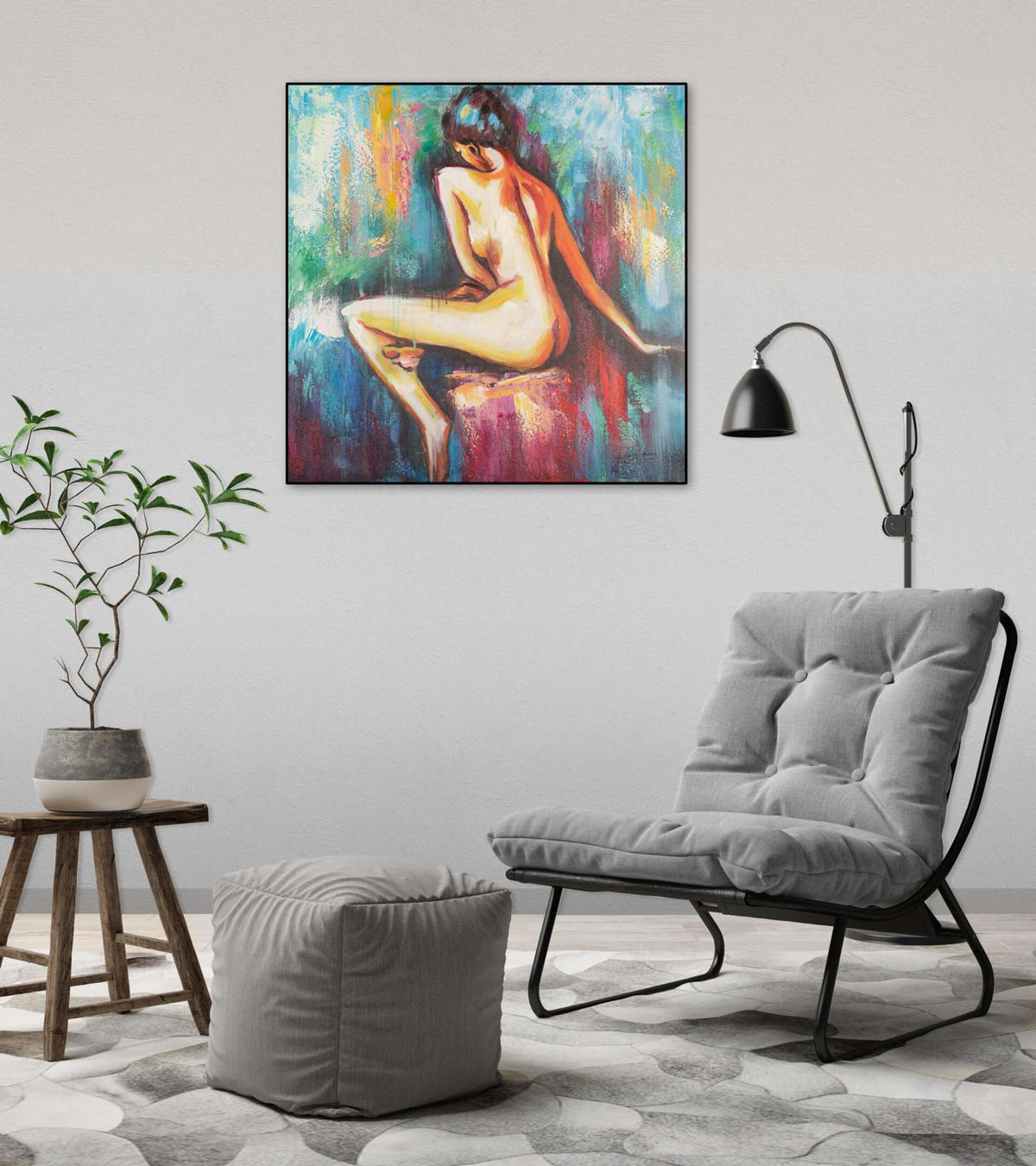 ACRYLBILD HANDGEMALT 60/60 cm - Blau/Gelb, Holz/Textil (60/60cm) - KUNSTLOFT