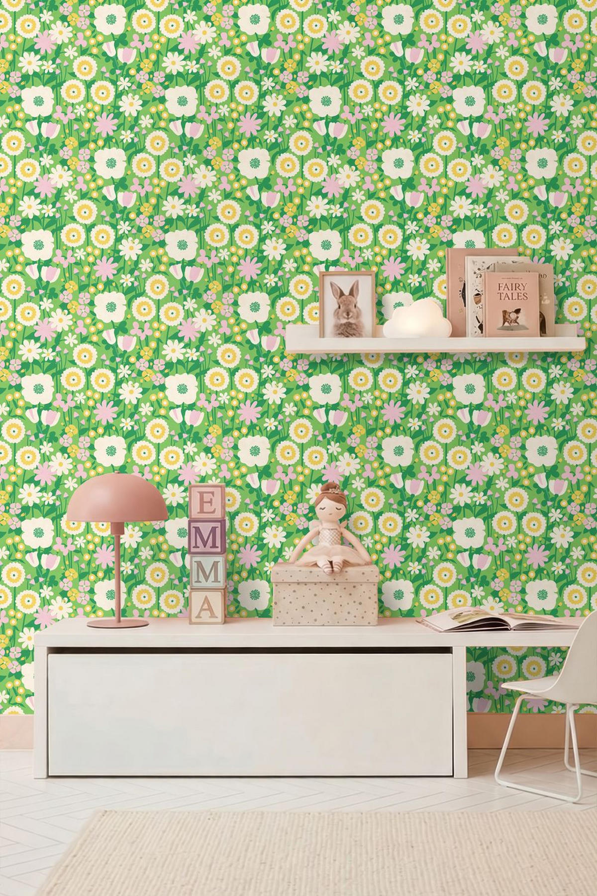 TAPETE Retro Blumen 50 x 900 cm - Grün, Papier (50/0.1cm) - ESTAhome