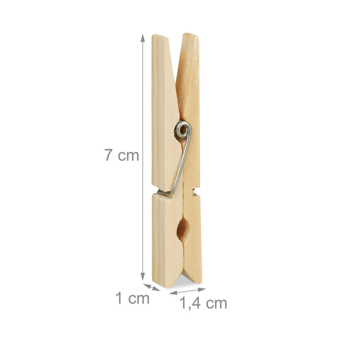 100XWÄSCHEKLAMMERN - Hellbraun, Holz/Metall (7/1.4/1cm) - Relaxdays