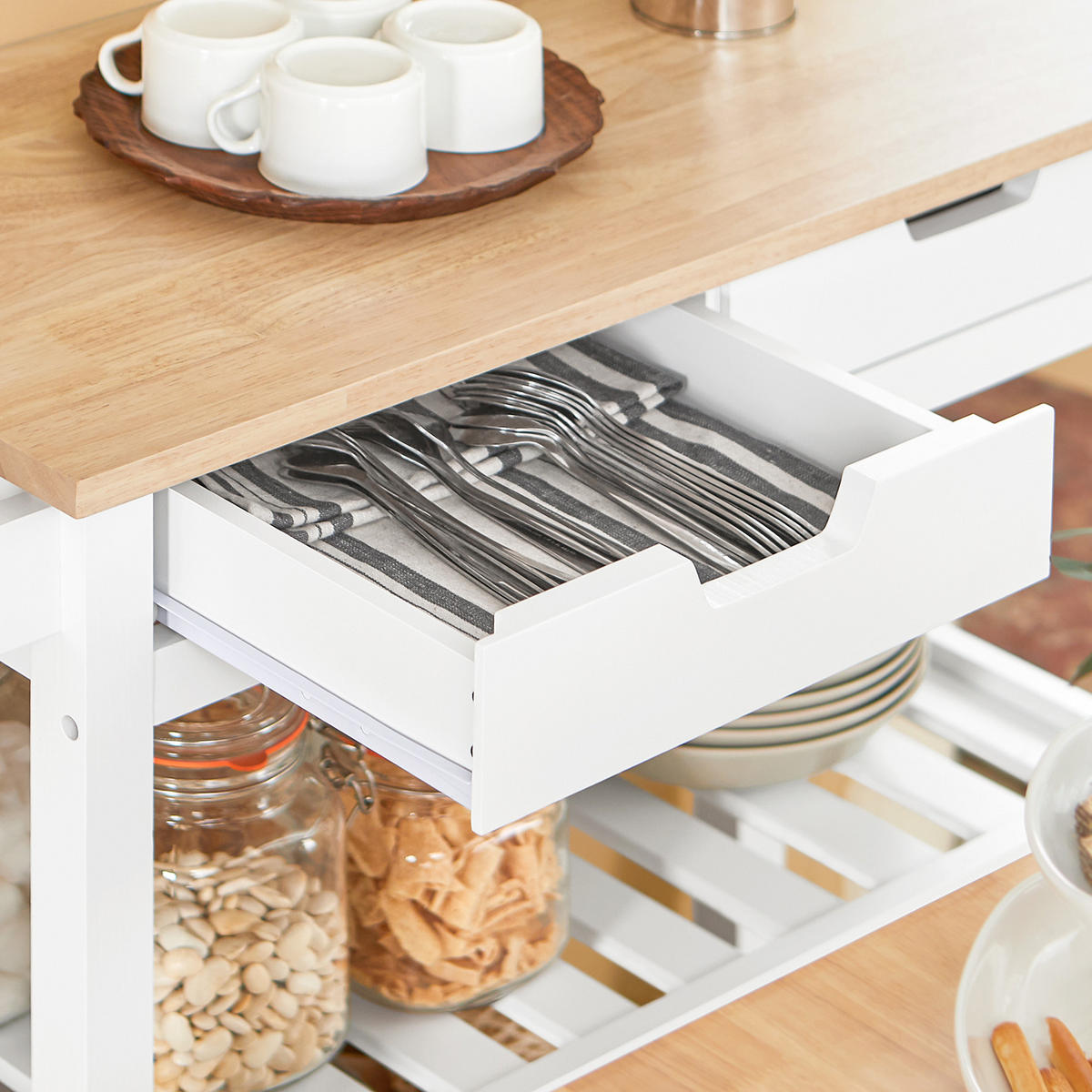 SERVIERWAGEN Weiß - Weiß, Holzwerkstoff (85/90/39cm) - SoBuy